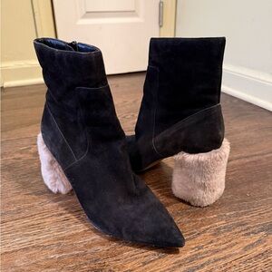 ASOS Black Suede Ankle Boots with Fur Heel